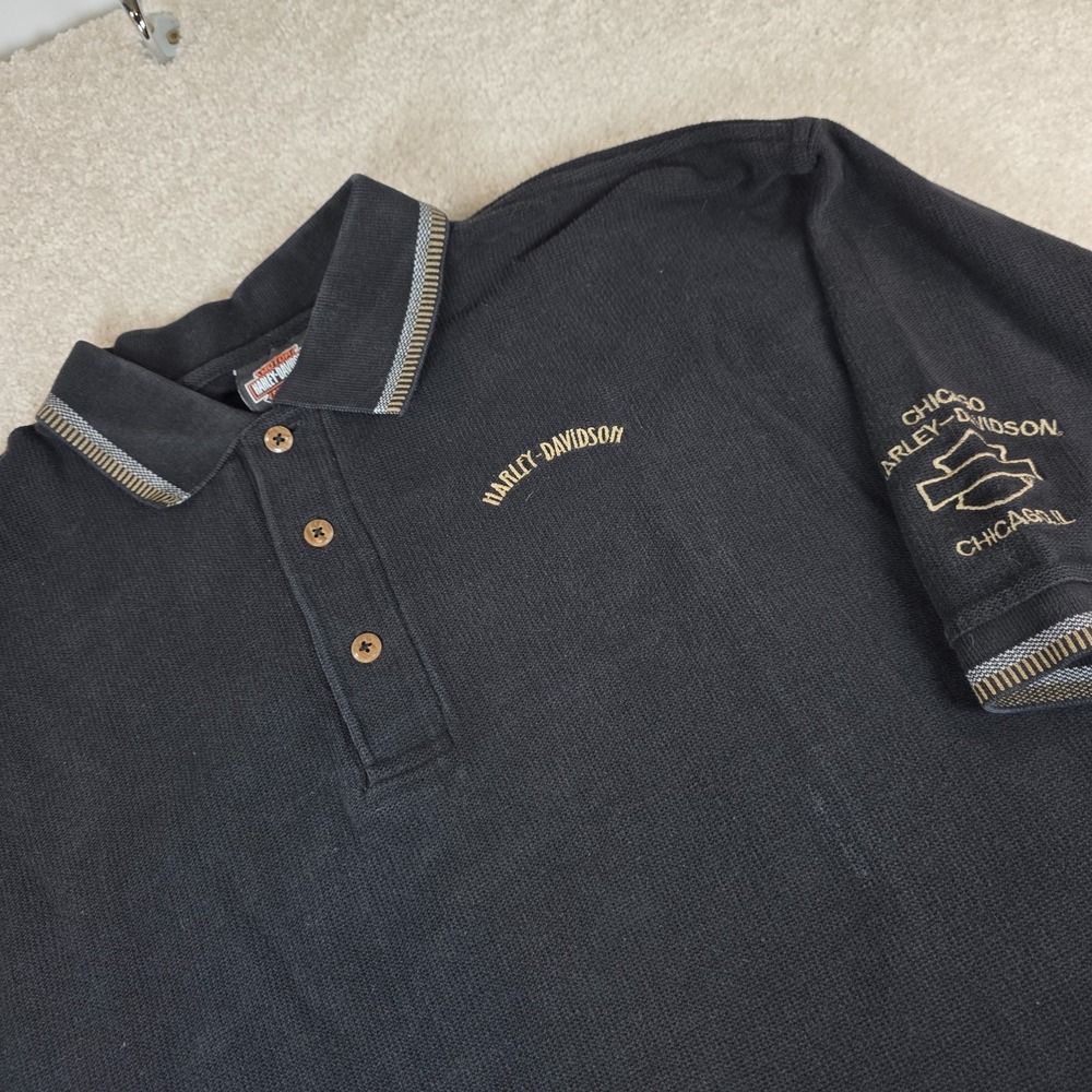 Harley-Davidson Polo Shirt Mens L Black High-Low Hem‎ Short Sleeve Motorcycles
